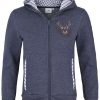 Jungen Isar-Trachten Jacken | Isar-Trachten Kapuzenjacke Fur Kinder 57301 | Sweatjacke Jeansblau