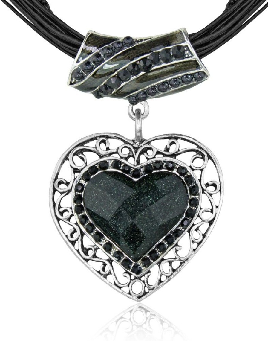 Schmuck Trachtenland | Trachten Collier Mit Glitter Herz - Schwarz