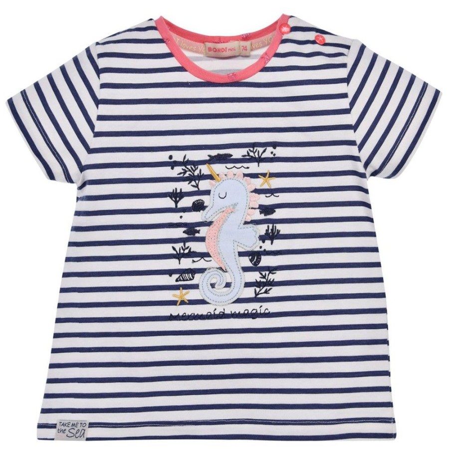 Madchen BONDI Blusen / Shirts | Bondi Baby Madchen T-Shirt "Seepferd" 86691 | Navy Gestreift