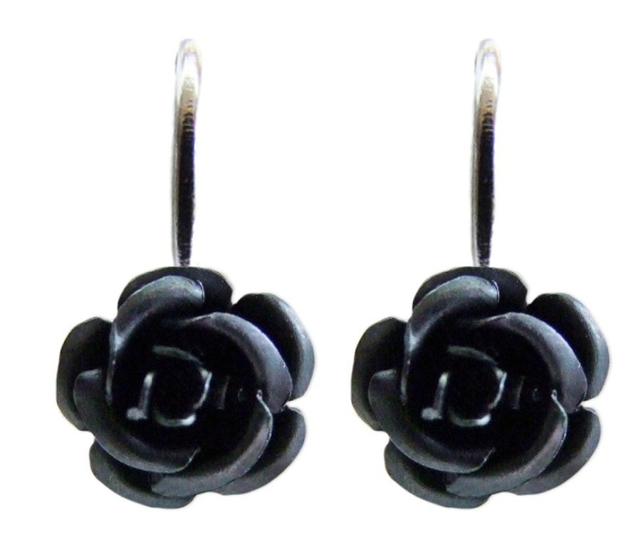 Schmuck Trachtenland | Ohrringe Mit Bunten Rosen Schwarz