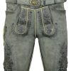 Herren Maddox Lederhosen | Maddox Kurze Trachten Lederhose "Engelbert" Mit Gurtel | Vegetabil Kohle Grau