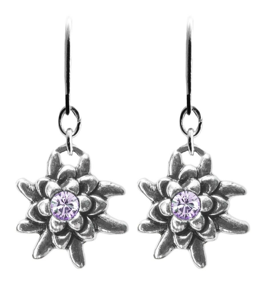 Schmuck Trachtenland | Luisia® Edelweis Ohrhanger Emilia Mit Kristallen Von Swarovski® - Violet / Flieder