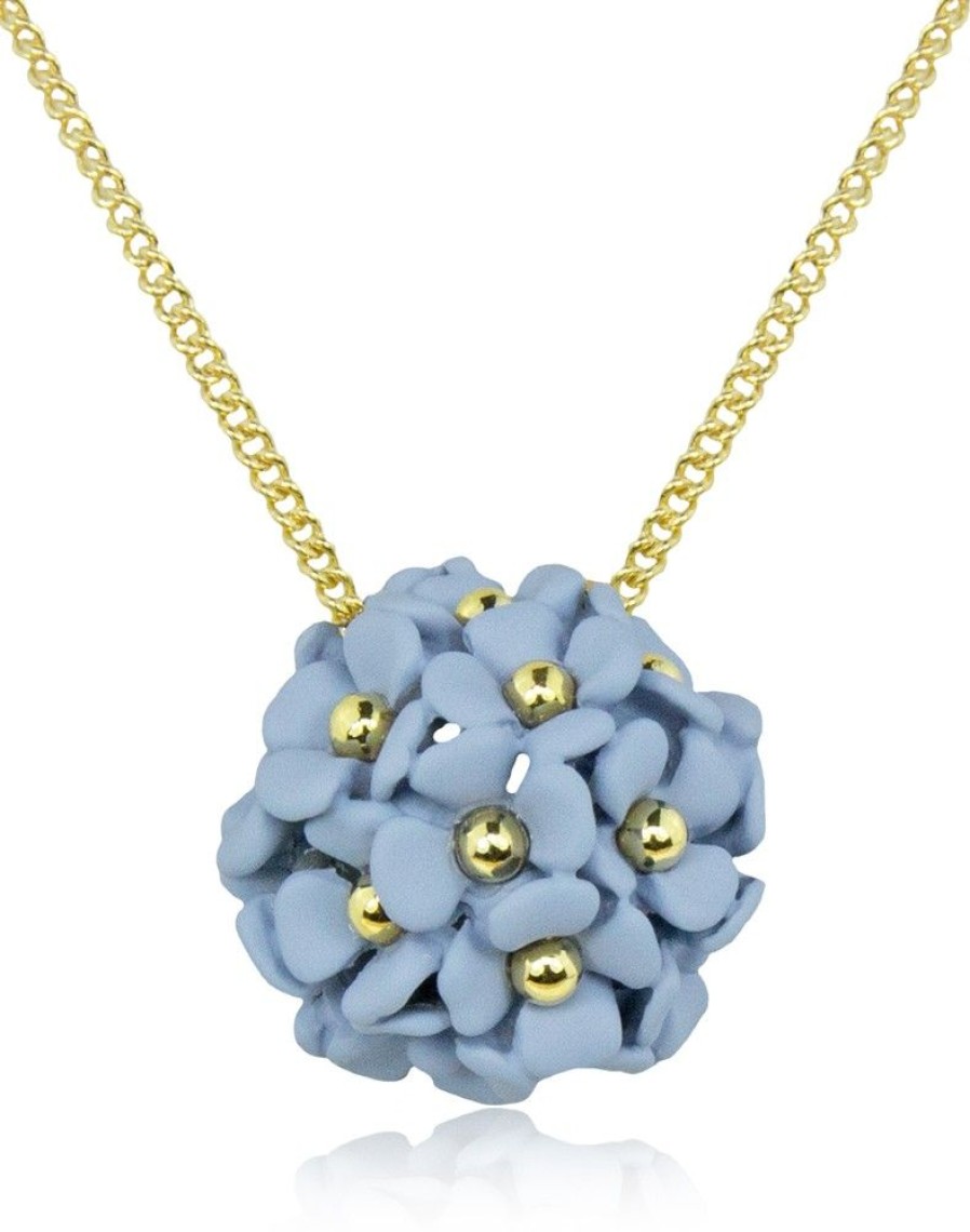 Schmuck LUISIA® Halsketten | Luisia® Halskette Mia Mit Bluten Kugel - 16 Karat Vergoldet Hellblau