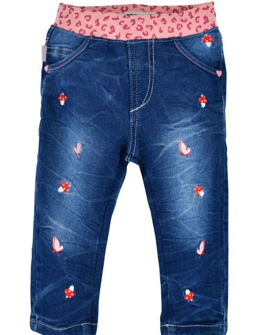 Madchen BONDI Fur´S Baby | Bondi Baby Madchen Jeans "Katze" 86517 - Blau Rosa | Lange Kinder Jogg Denim Elastisch