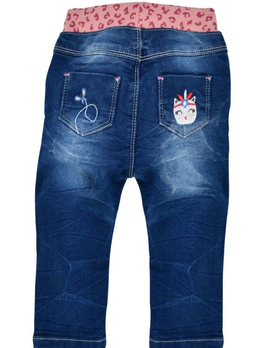 Madchen BONDI Fur´S Baby | Bondi Baby Madchen Jeans "Katze" 86517 - Blau Rosa | Lange Kinder Jogg Denim Elastisch