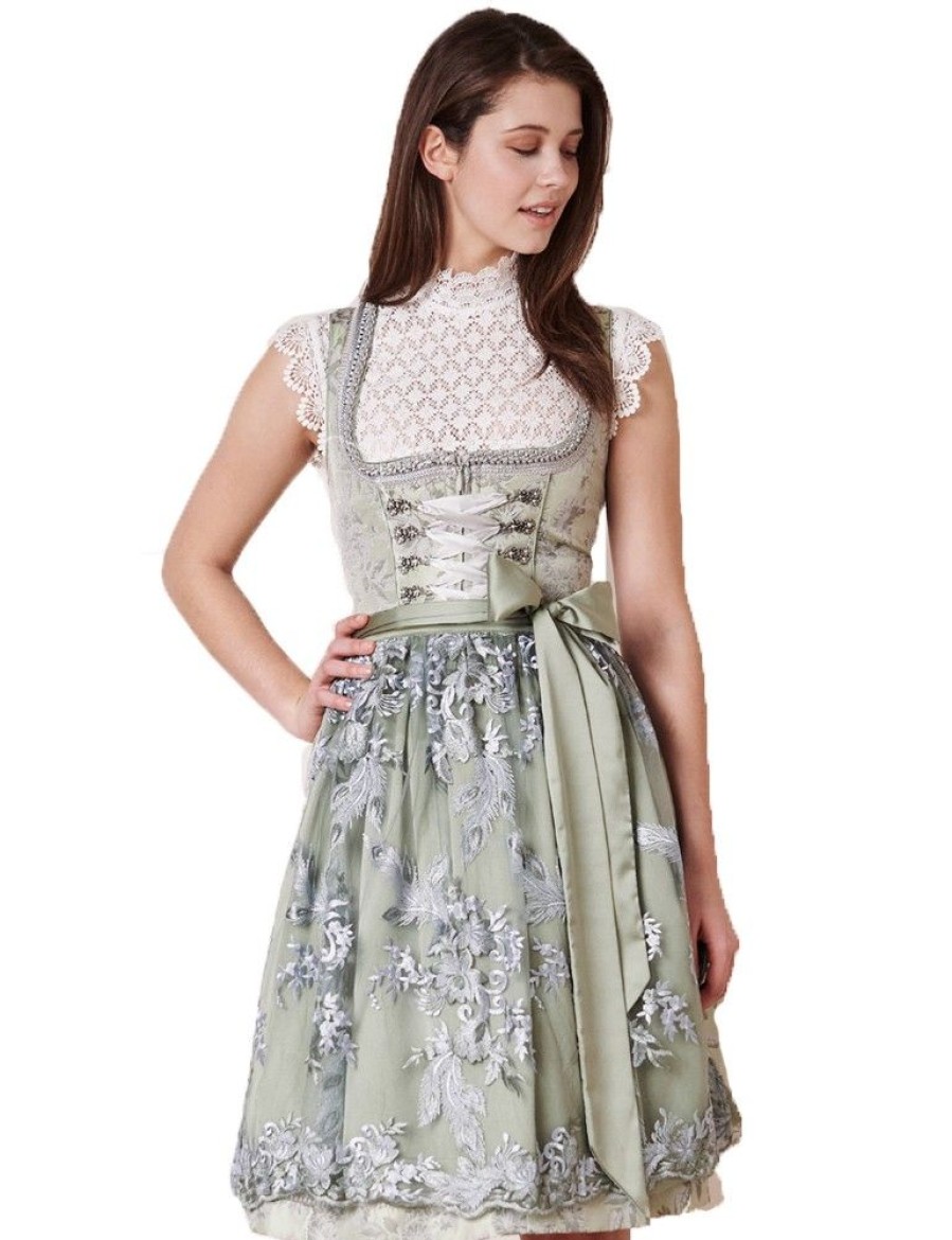 Damen Krüger MADL Dirndl | Kruger Dirndl "Breanna" Spitzenschurze 416465 | Hellgrun 60Cm