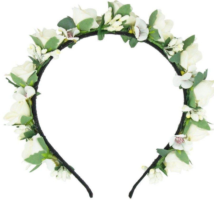 Madchen Trachtenland Hute & Haarschmuck | Blumen Haarreif "Sabia" Mit Rosen Und Bluten | Creme Weis