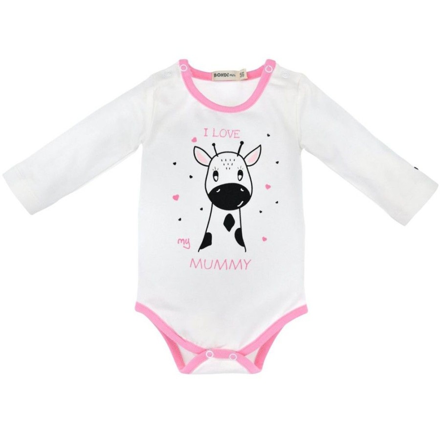 Madchen BONDI Baby Bodys | Bondi Baby Langarmbody "I Love My Mummy" Mit Giraffe | 93635 - Weis/Rosa