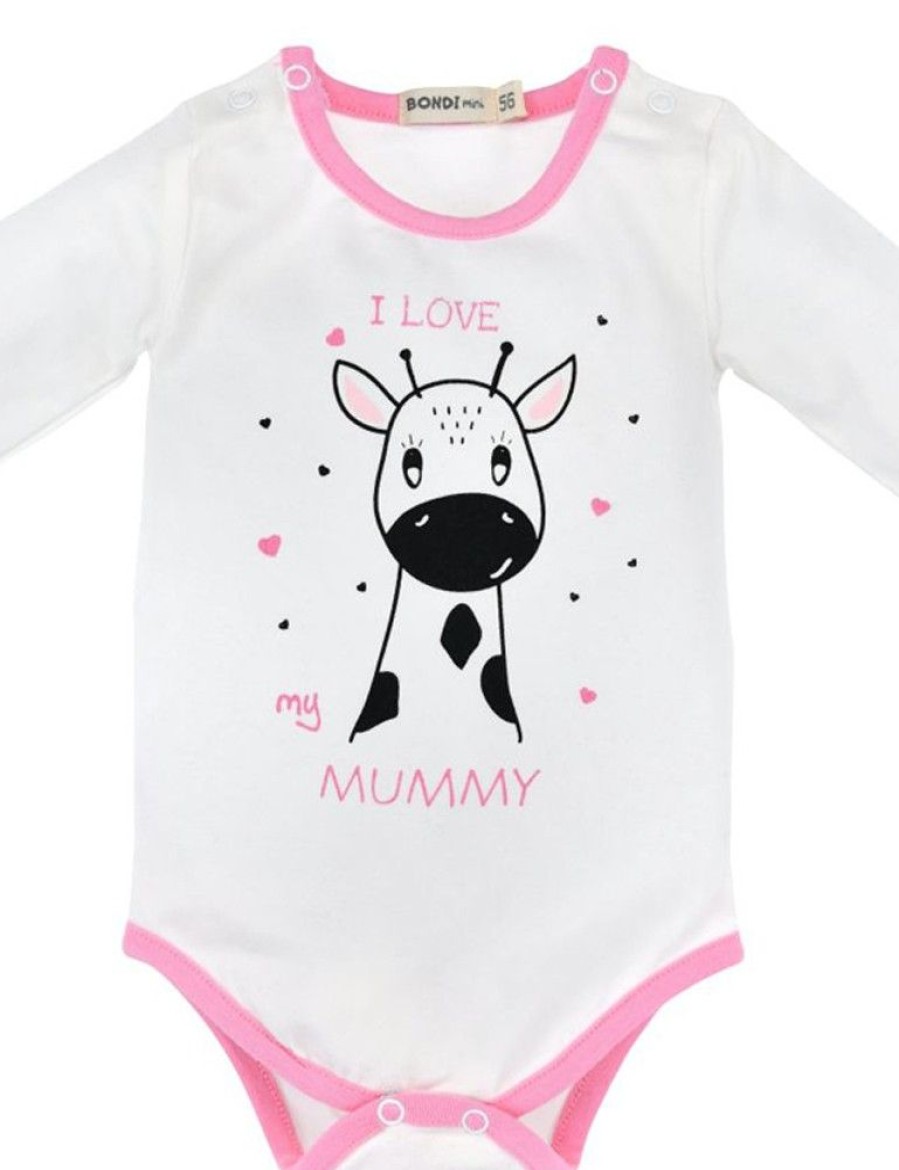 Madchen BONDI Baby Bodys | Bondi Baby Langarmbody "I Love My Mummy" Mit Giraffe | 93635 - Weis/Rosa