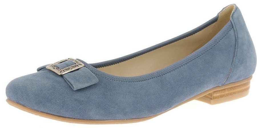 Damen Hirschkogel Ballerinas | Hirschkogel Damen Ballerinas "Lea" Mit Zierschnalle 3005707 Leder Schuhe - Jeansblau