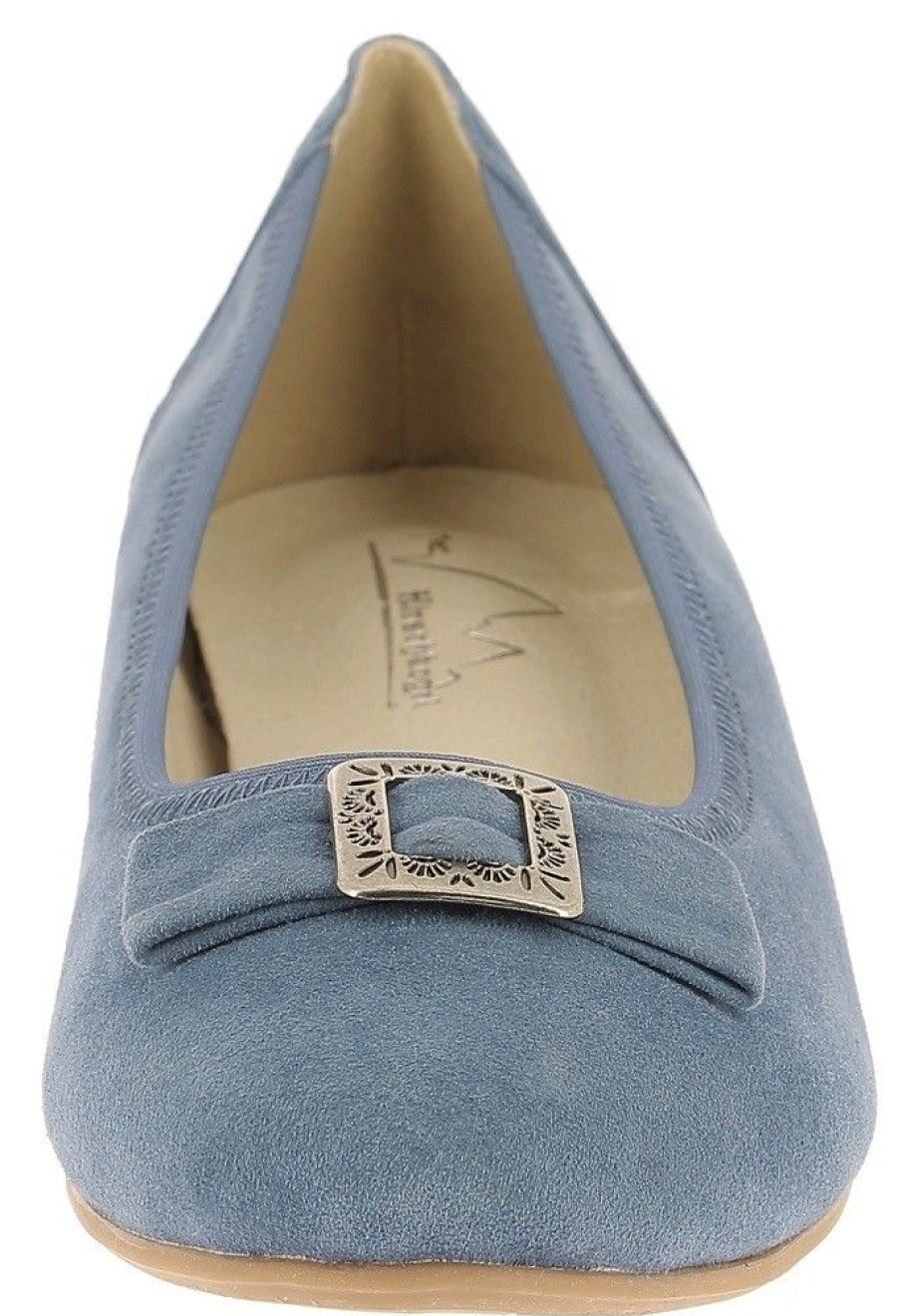 Damen Hirschkogel Ballerinas | Hirschkogel Damen Ballerinas "Lea" Mit Zierschnalle 3005707 Leder Schuhe - Jeansblau