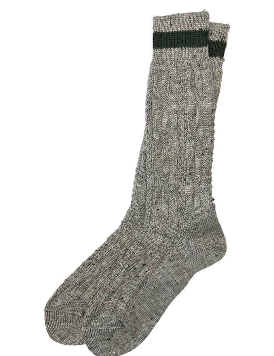 Herren Marschall Trachten Strumpfe | Trachten Shopper Socken Mit Zopfmuster Und Streifen - Trachtenstrumpfe | Nuss Oliv