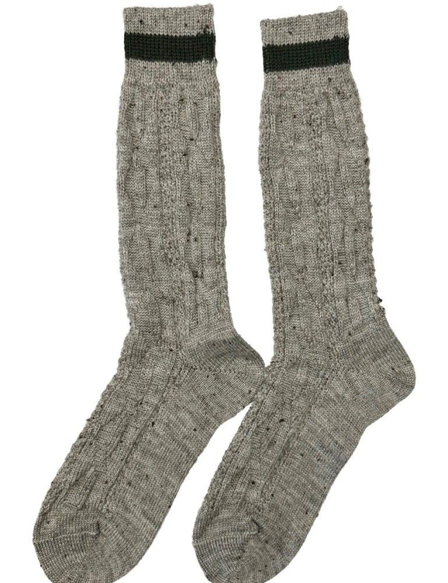 Herren Marschall Trachten Strumpfe | Trachten Shopper Socken Mit Zopfmuster Und Streifen - Trachtenstrumpfe | Nuss Oliv