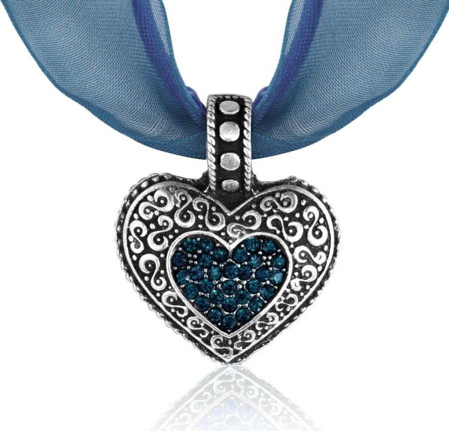 Schmuck Trachtenland | Halskette Ornament Herz Mit Kristallen Von Swarovski® - Marineblau